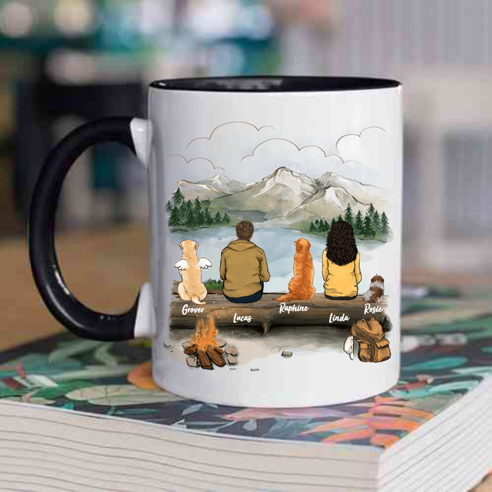 dog owner hiking with dog black two-tone mug gift for dog lovers