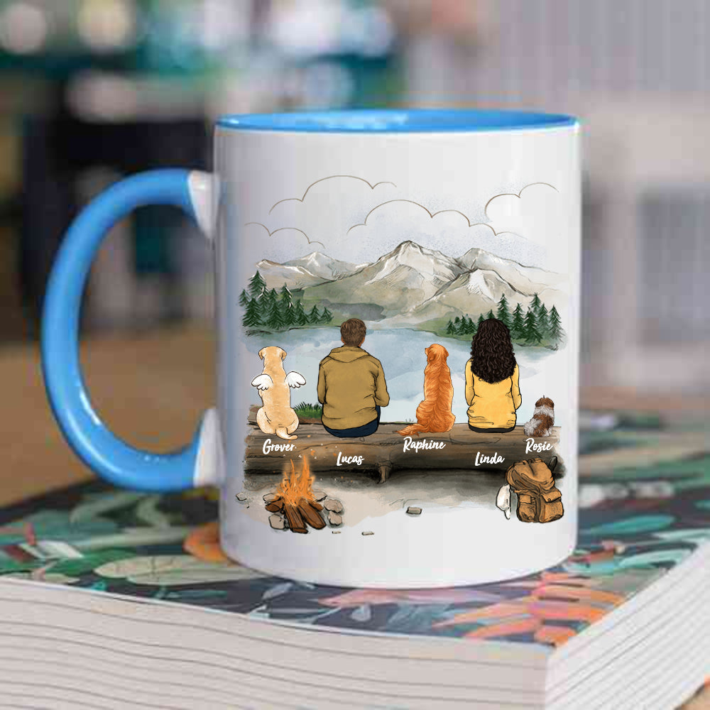 dog owner hiking with dog light blue two-tone mug gift for dog lovers