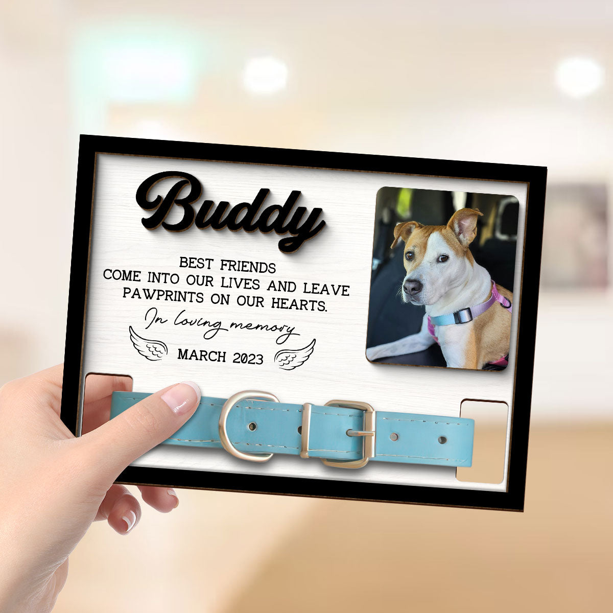 Pet Loss Dog Cat Photo Memorial Remembrance Gift Pet Collar Keepsake Personalized Wooden Pet Collar Holder