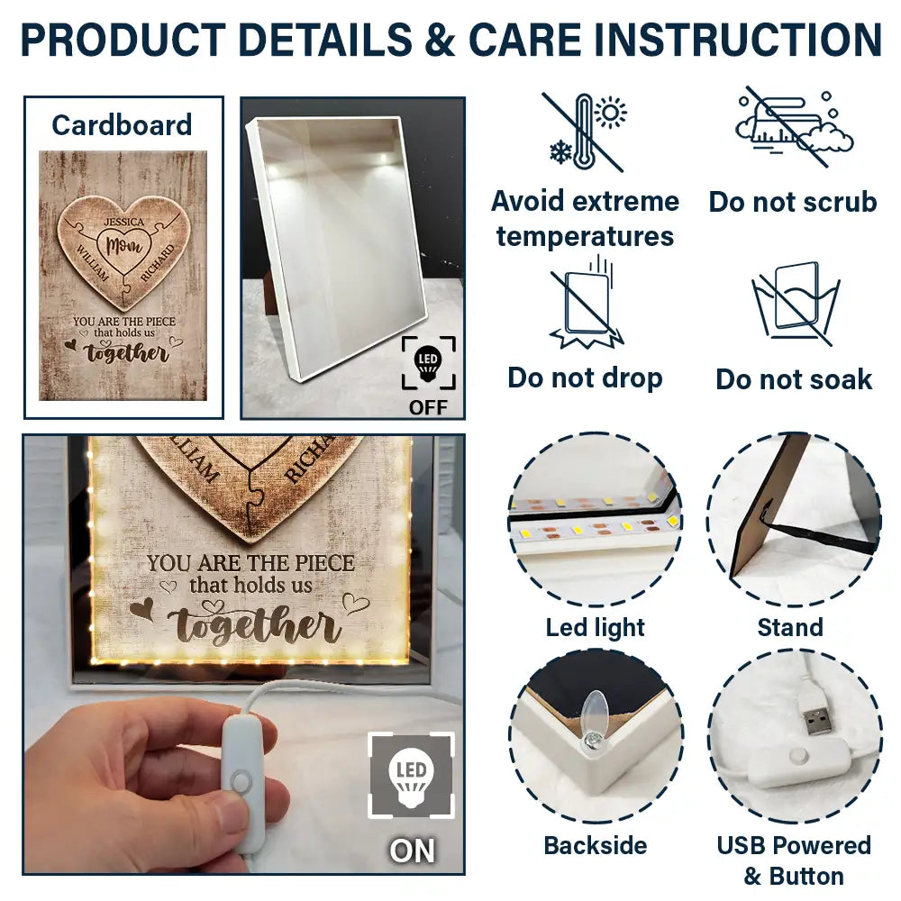 Mom - Children, Gift For Mother, Love - Hold Us Together - Personalized LED Mirror Frame Lamp