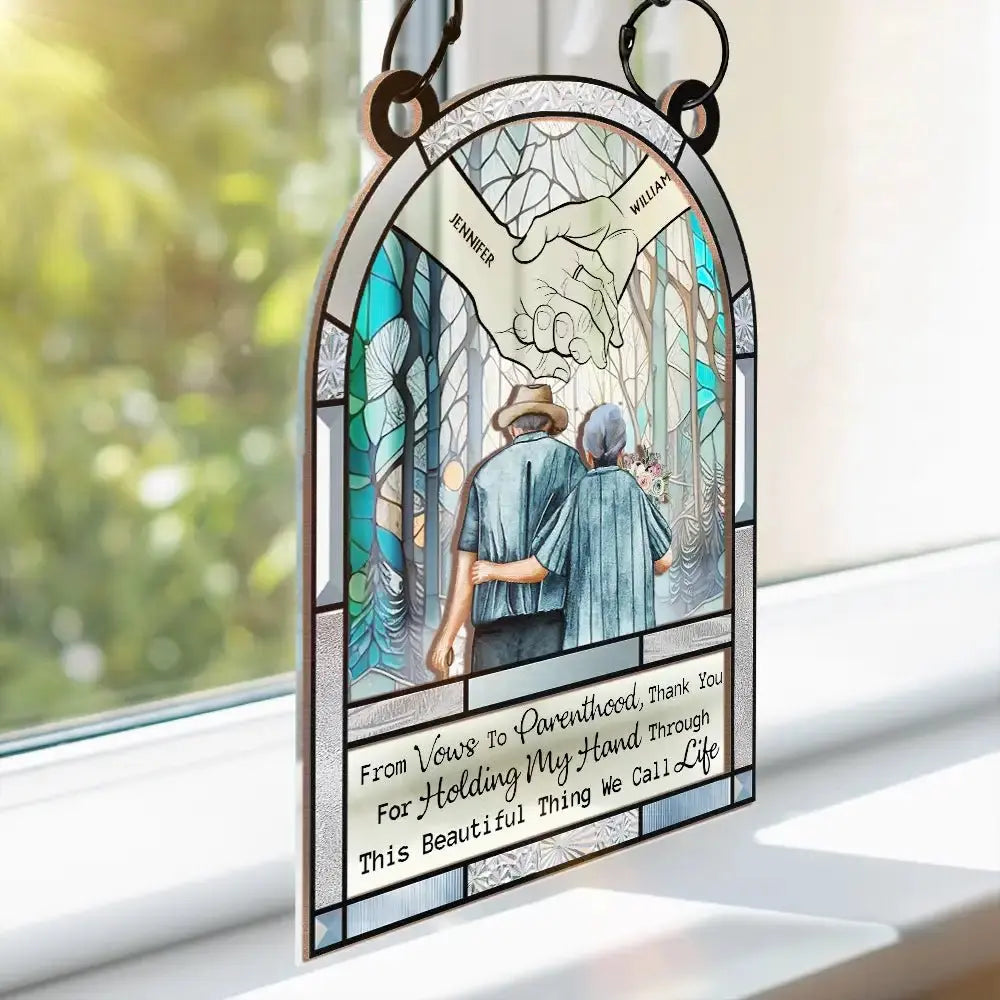 Holding My Hand- Personalized Suncatcher Window Hanging Ornament (TB) Hanging Suncatcher Ornament The Next Custom Gift