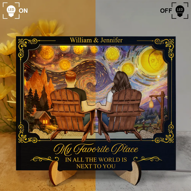 Holding Hands Couple My Favorite Place Is Next To You - Personalized LED Light Wooden Plaque