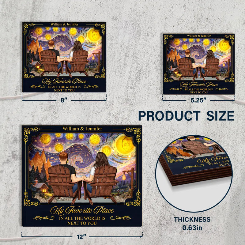 Holding Hands Couple My Favorite Place Is Next To You - Personalized LED Light Wooden Plaque