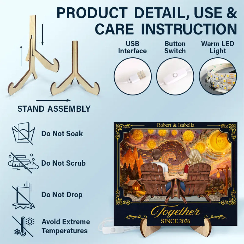 Holding Hands Couple My Favorite Place Is Next To You - Personalized LED Light Wooden Plaque