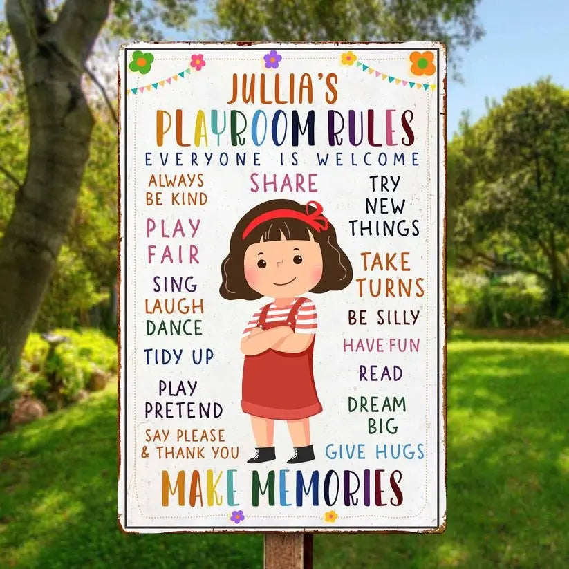 Home Decor - Kid Playroom Rules- Personalized Metal Sign Metal Sign The Next Custom Gift