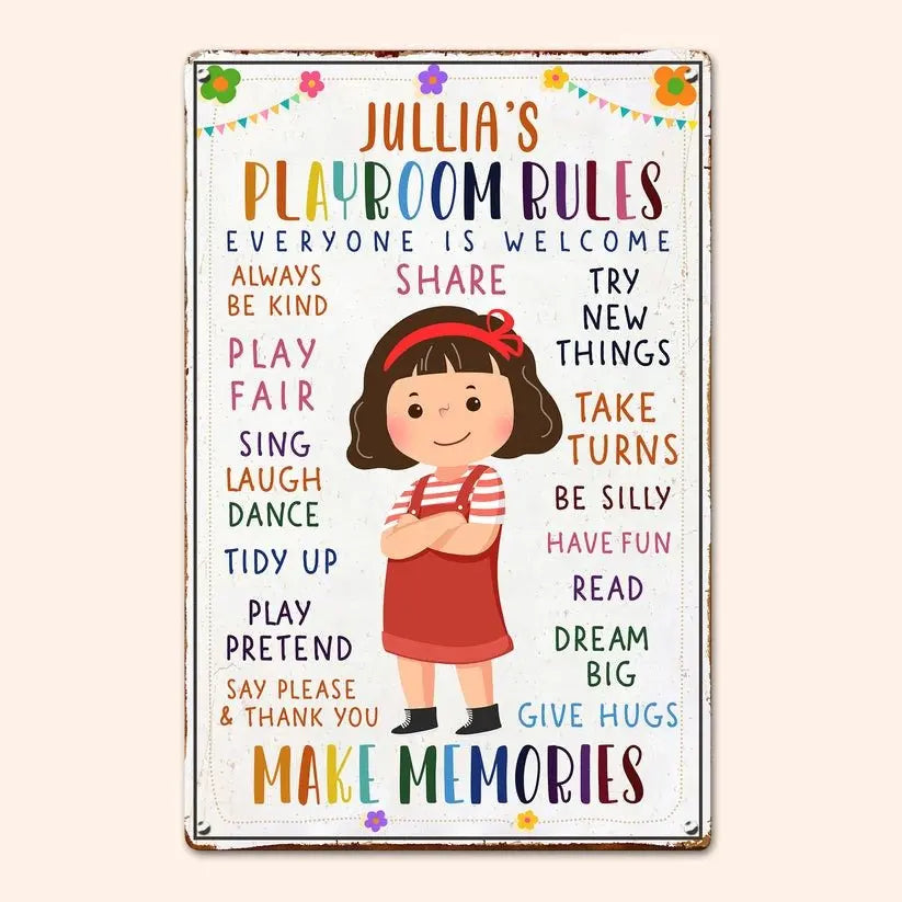 Home Decor - Kid Playroom Rules- Personalized Metal Sign Metal Sign The Next Custom Gift