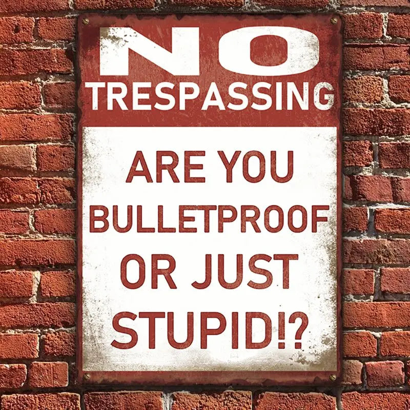 Home Decor - No Trespassing - Are You Bulletproof Or Stupid!? - Personalized Metal Sign - The Next Custom Gift  Metal Sign