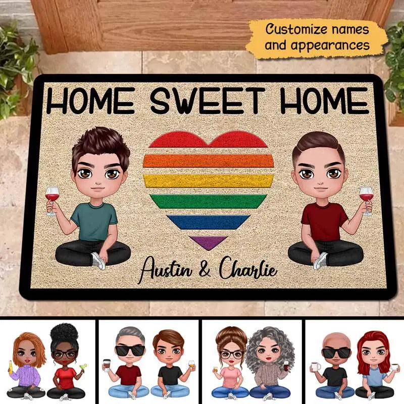 Home Sweet Home LGBT Couple Personalized Doormat Doormat The Next Custom Gift