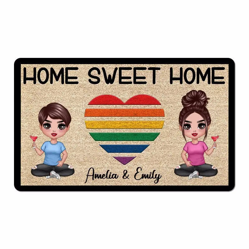 Home Sweet Home LGBT Couple Personalized Doormat Doormat The Next Custom Gift