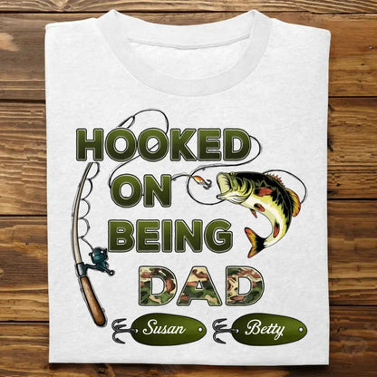 Hooked On Being Grandpa Papa Fishing Camouflage Personalized Shirt, Gift For Grandpa, Dad, Husband T-shirt The Next Custom Gift