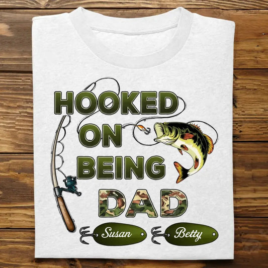 Hooked On Being Grandpa Papa Fishing Camouflage Personalized Shirt, Gift For Grandpa, Dad, Husband T-shirt The Next Custom Gift