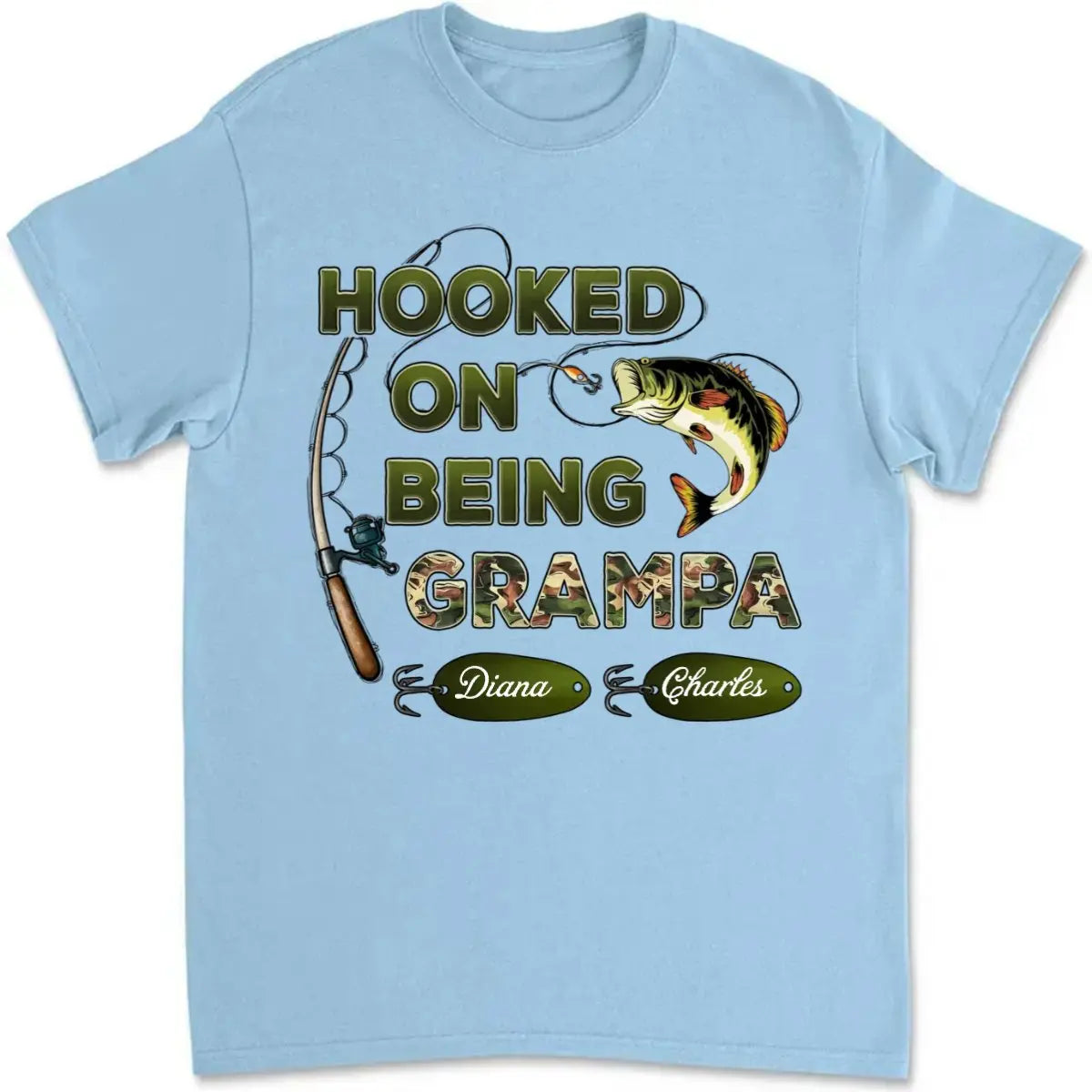 Hooked On Being Grandpa Papa Fishing Camouflage Personalized Shirt, Gift For Grandpa, Dad, Husband T-shirt The Next Custom Gift