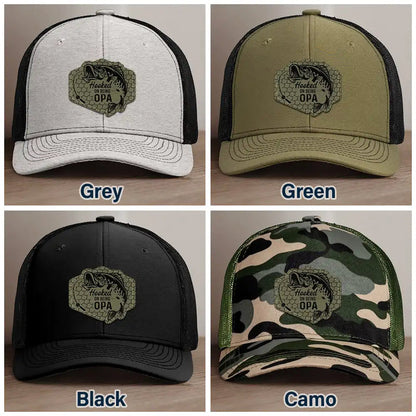 Hooked On Being Grandpa Dad Fishing - Personalized Leather Patch Hat