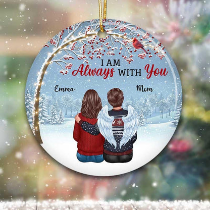 Cardinal Berry Tree Always With You Family Memorial Circle Personalized Ornament