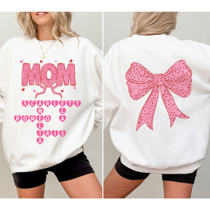 Grandma Nana Mimi Pink Coquette Crossword Puzzle  Gift Personalized Double Sided Sweatshirt