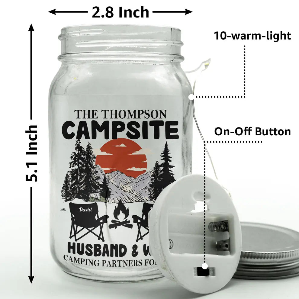 Husband & Wife Camping Partners For Life - Personalized Mason Jar Light  The Next Custom Gift