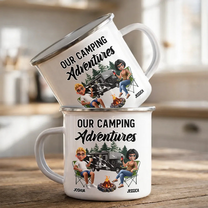 Husband & Wife Camping Partners For Life - Personalized Enamel Mug