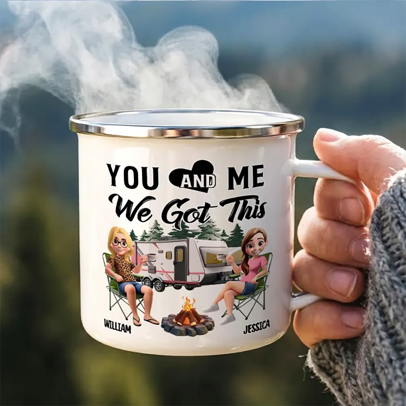 Husband & Wife Camping Partners For Life - Personalized Enamel Mug