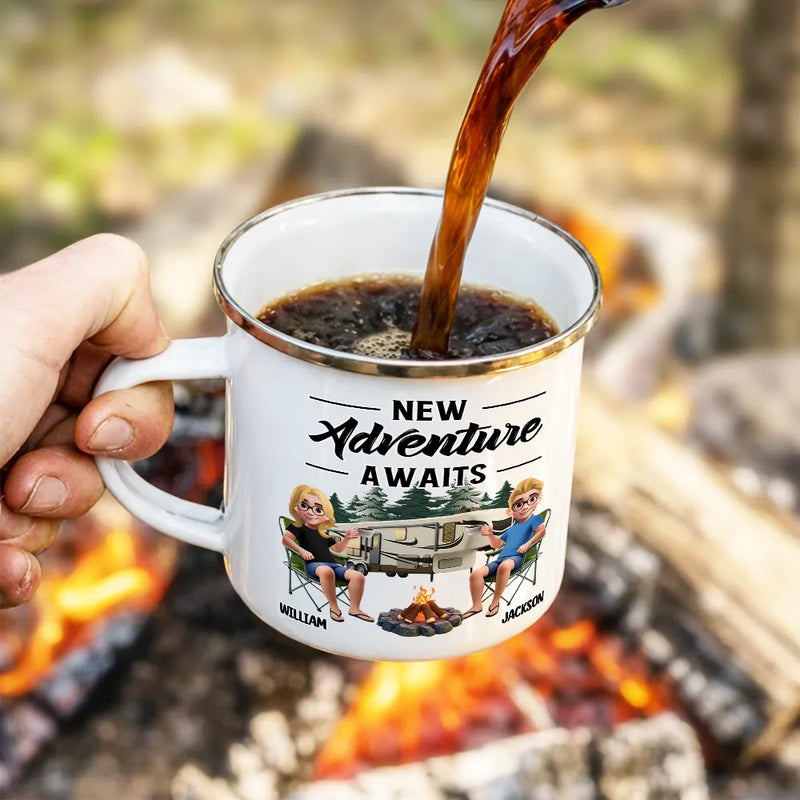 Husband & Wife Camping Partners For Life - Personalized Enamel Mug