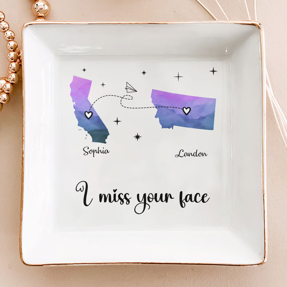 I Miss Your Face - Custom Multiple States - Personalized Jewelry Dish