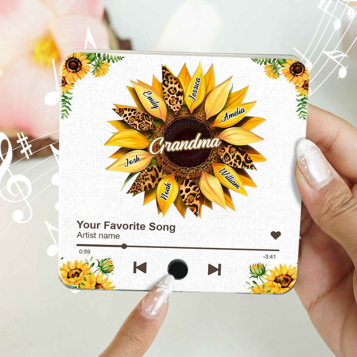 Nana Mom Sunflower Personalized Music Fridge Magnet, Heartfelt 2025 Mother's Day Birthday Gift For Mom