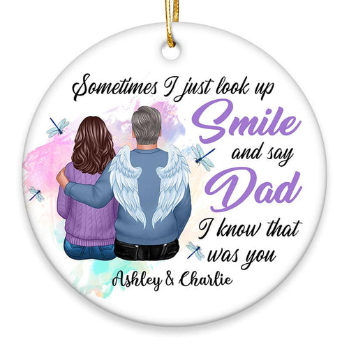 Dragonfly Sometimes I Just Look Up Family Memorial Personalized Circle Ornament
