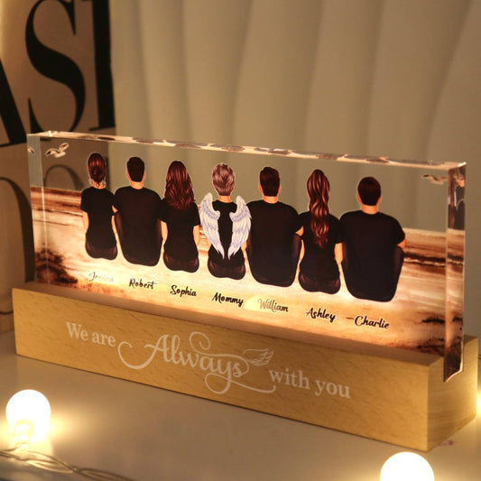 Always With You Family Sitting Retro Vintage Beach Landscape Memorial Personalized Acrylic Block LED Night Light