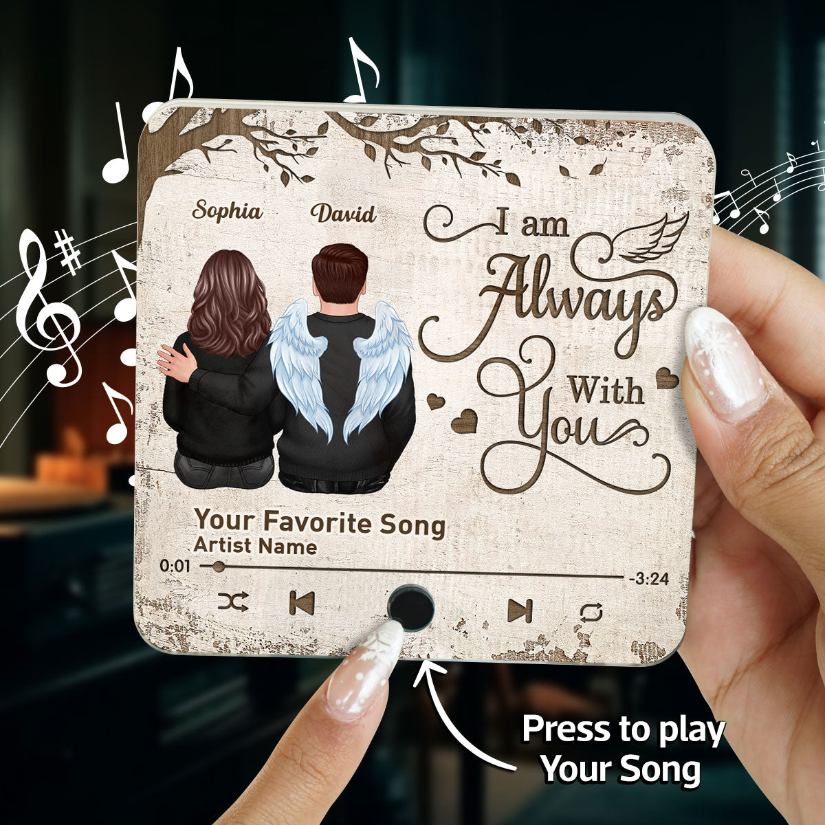 Always With You Couple Back View Under Tree Memorial Keepsake Sympathy Gift Personalized Music Fridge Magnet