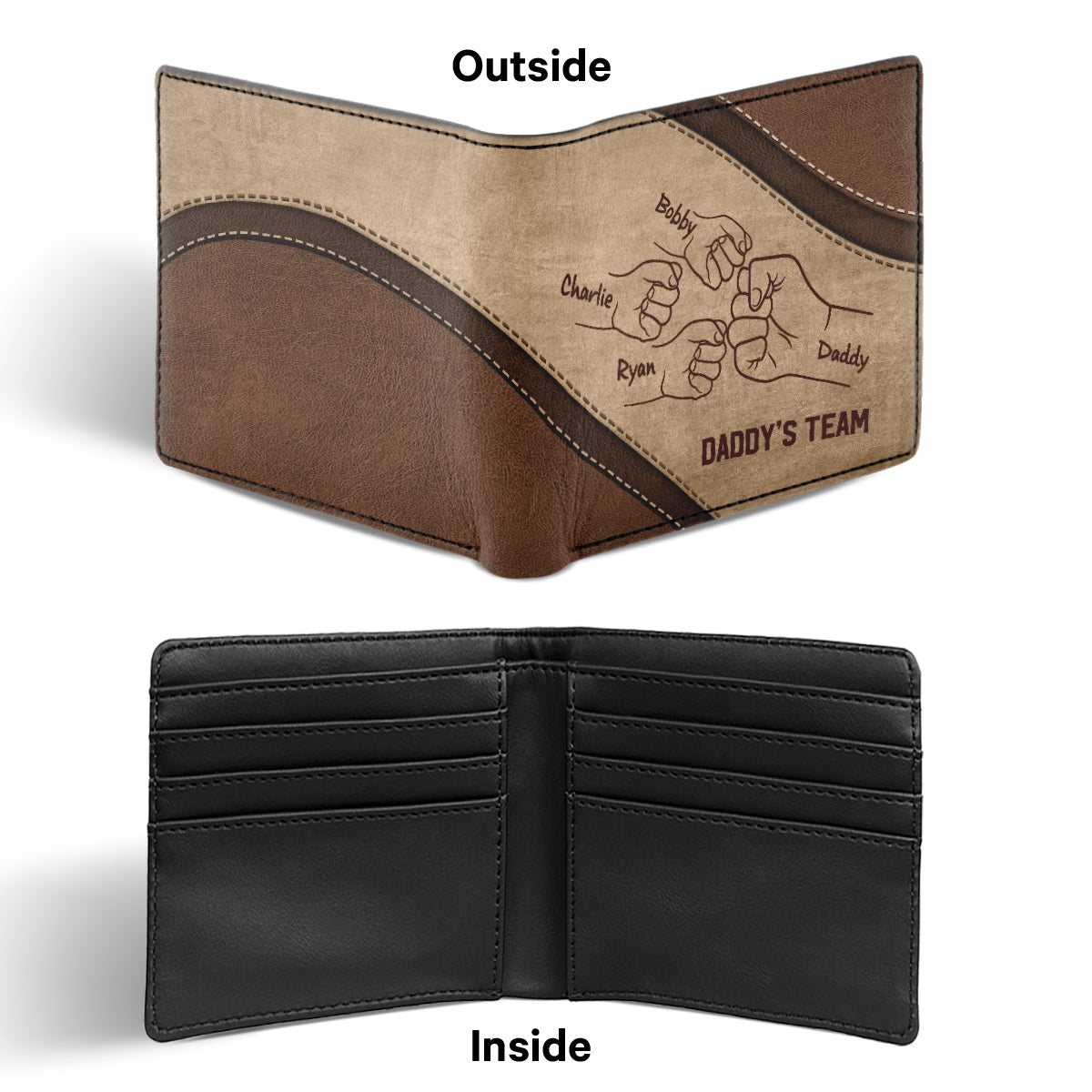 Daddy's Team Fist Bump Personalized Men’s Wallet, Father's Day Gift, Birthday Gift For Husband, Dad, Grandpa