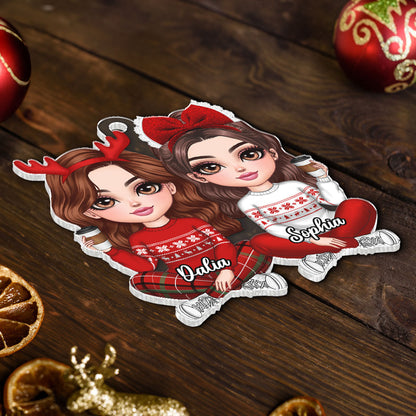 Pretty Christmas Best Friend Besties Sisters BFF Personalized Acrylic Custom Shaped Ornament