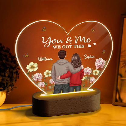 Couple Birth Month Flower Personalized Heart Acrylic Plaque LED Night Light, Heartfelt Gift For Couple, For Him, For Her, Boyfriend, Girlfriend, Husband, Wife
