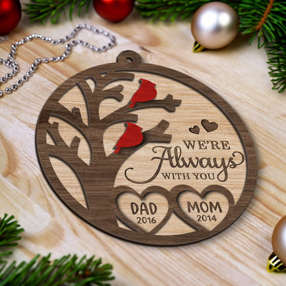 Cardinal Always With You Memorial Christmas Personalized 2-Layer Wooden Ornament, Christmas Keepsake, Sympathy Gift, Remembrance Gift