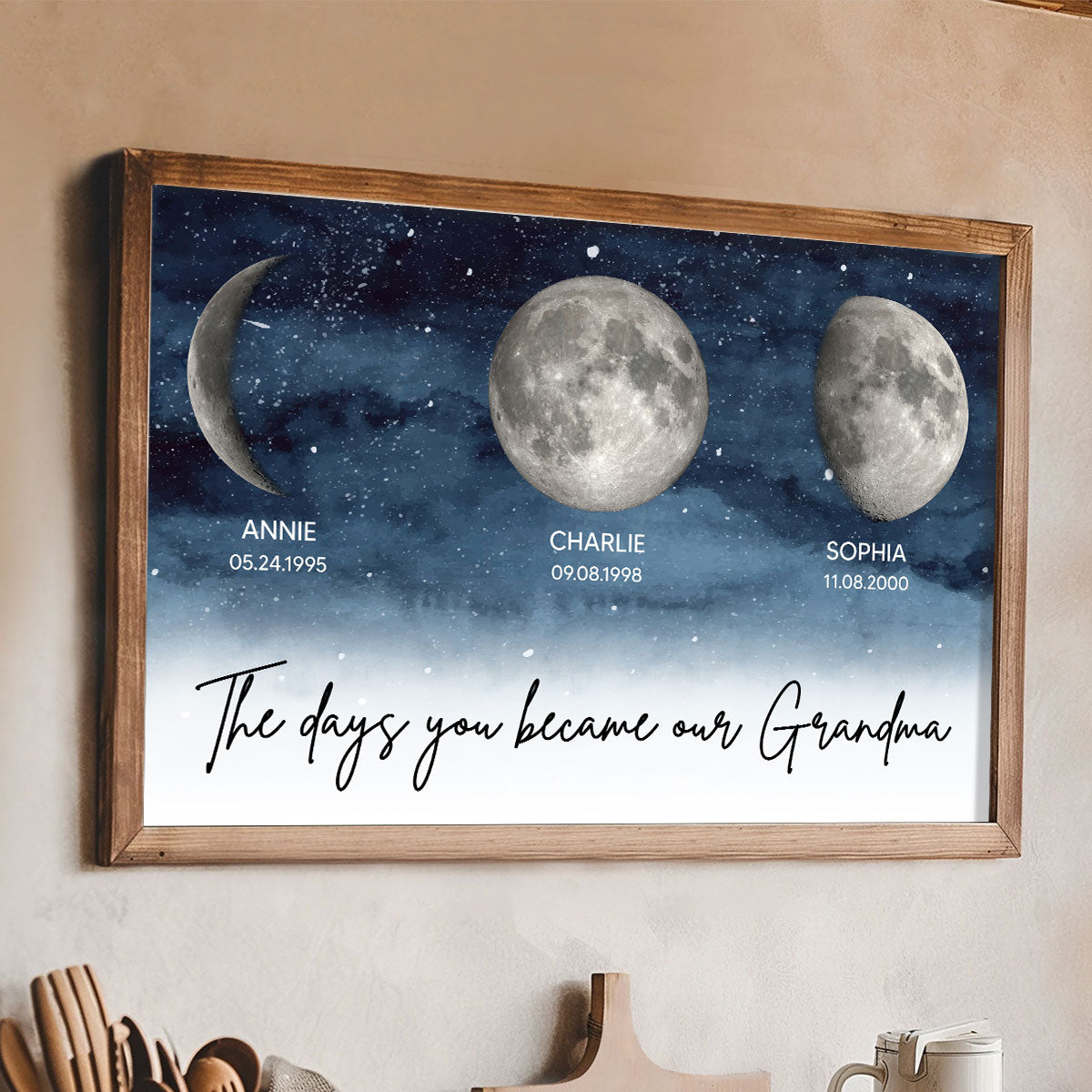 Starry Night Custom Birth Moon Phase The Days You Became Our Grandma Personalized Poster, Mother's Day Gift