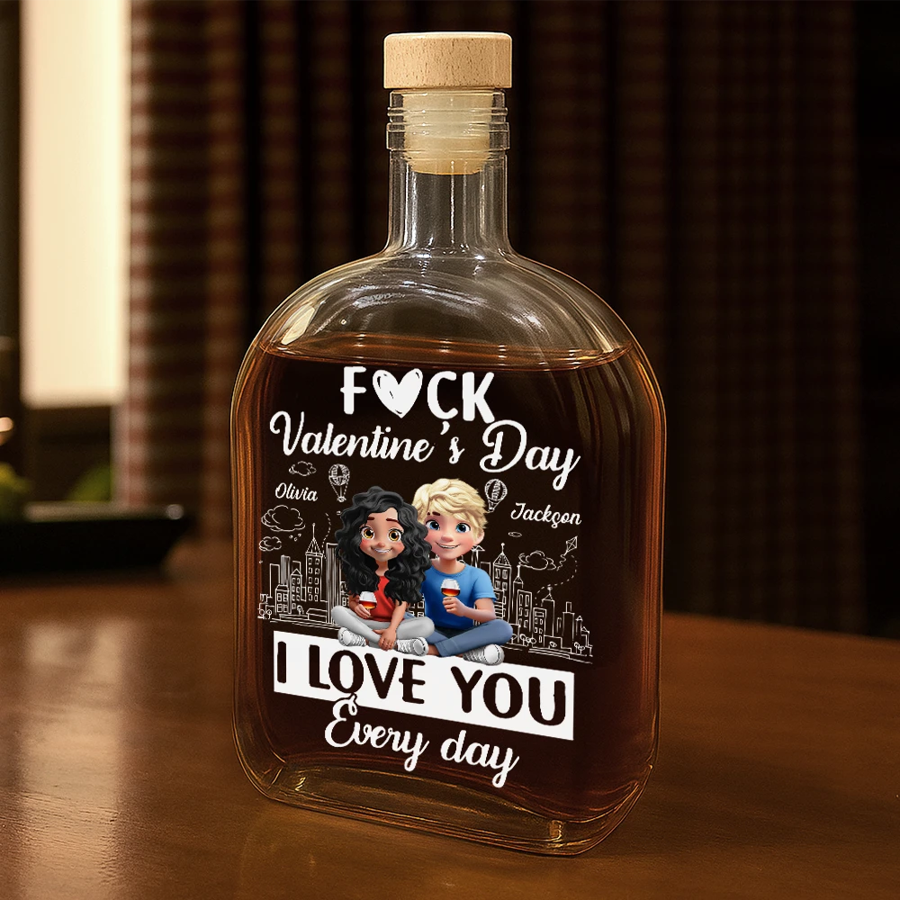 I Love You Everyday 3D Effect Couple - Personalized Whiskey Bottle