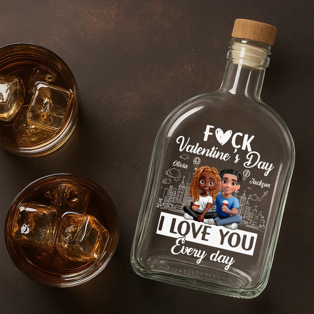 I Love You Everyday 3D Effect Couple - Personalized Whiskey Bottle