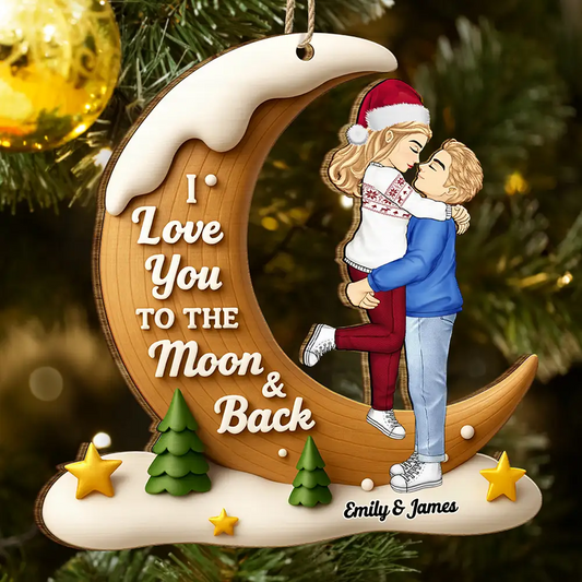 I Love You To The Moon And Back - Personalized Custom Shaped Wooden Ornament