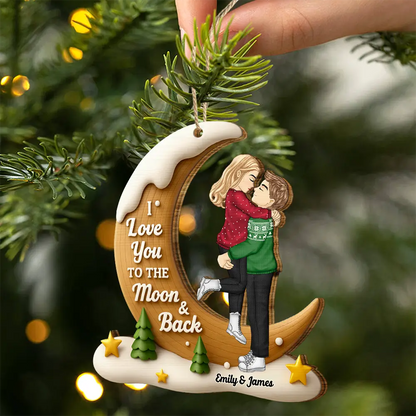I Love You To The Moon And Back - Personalized Custom Shaped Wooden Ornament