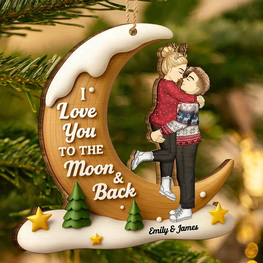 I Love You To The Moon And Back - Personalized Custom Shaped Wooden Ornament