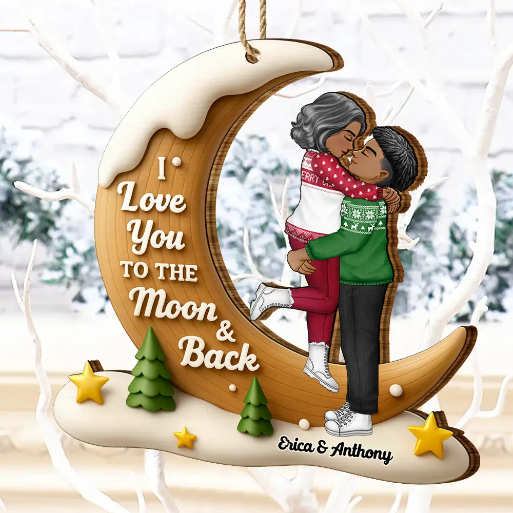 I Love You To The Moon And Back - Personalized Custom Shaped Wooden Ornament