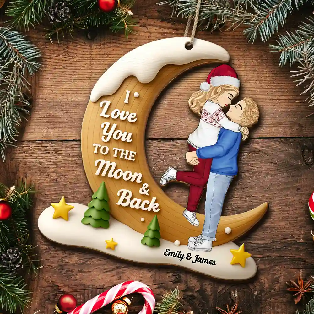 I Love You To The Moon And Back - Personalized Custom Shaped Wooden Ornament