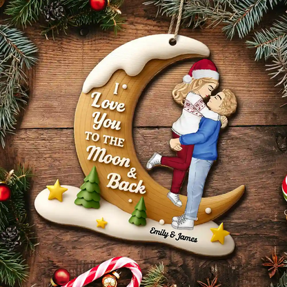 I Love You To The Moon And Back - Personalized Custom Shaped Wooden Ornament