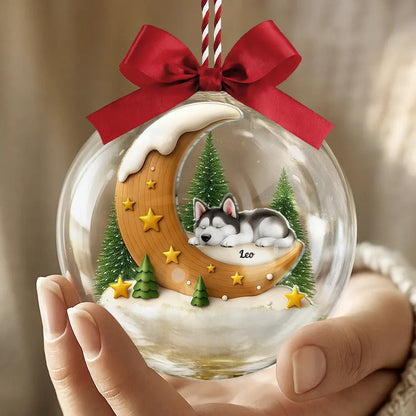 I Love You To The Moon Dog Memorial - Personalized 3D Acrylic Ball Ornament