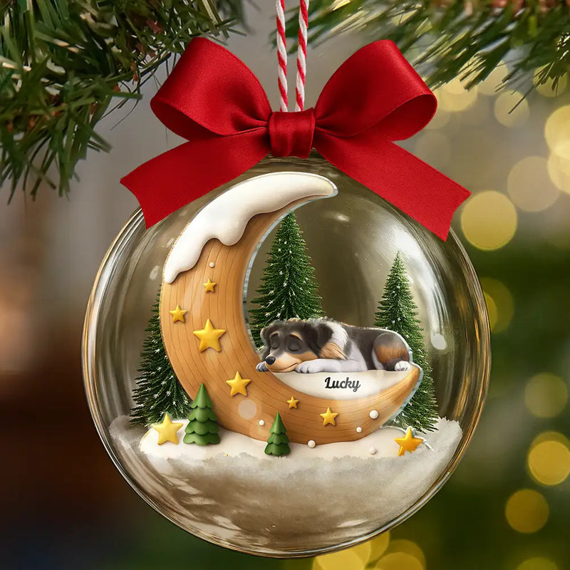 I Love You To The Moon Dog Memorial - Personalized 3D Acrylic Ball Ornament