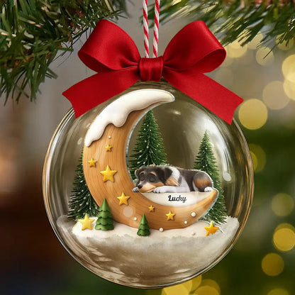 I Love You To The Moon Dog Memorial - Personalized 3D Acrylic Ball Ornament