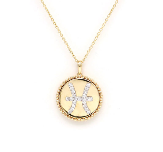 14K Gold Diamond Pisces Zodiac Medallion