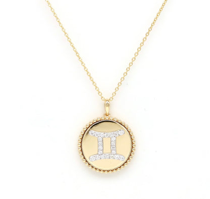 14K Yellow Gold & Diamond Gemini Zodiac Medallion