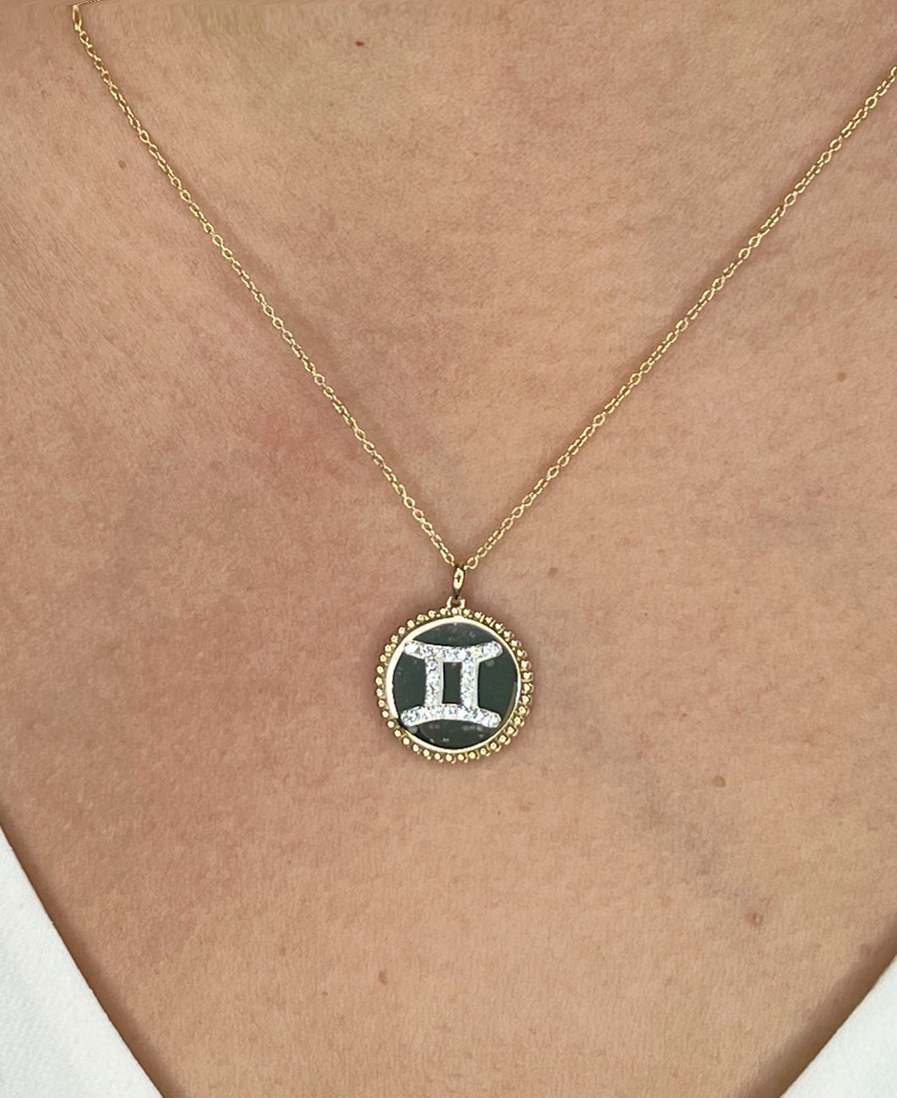 14K Yellow Gold & Diamond Gemini Zodiac Medallion