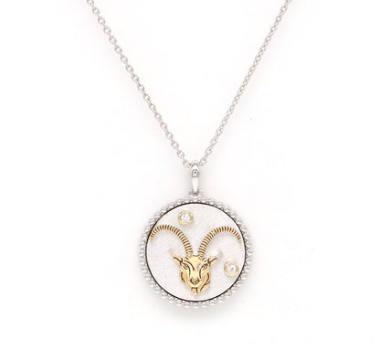 14K Two-toned Gold & Diamond Capricorn Zodiac Medallion