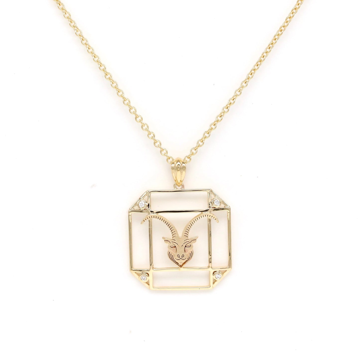 14K Gold & Diamond Capricorn Horoscope Square Pendant Necklace