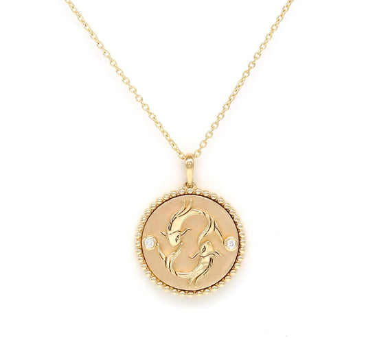 14K Gold Diamond Pisces Horoscope Medallion